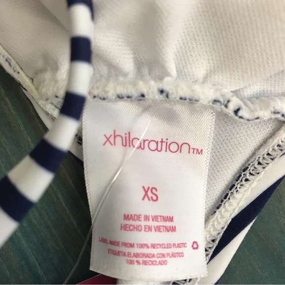 NWT Xhilaration Bikini Top Back Tie Closure Navy Blue White Stripe XS - Picture 12 of 12